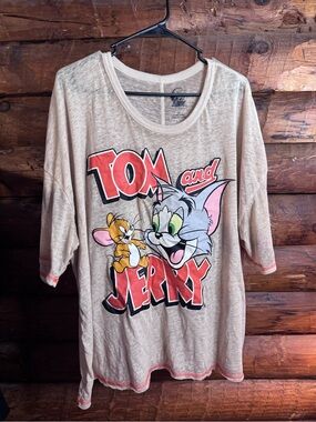 Tom and Jerry Beige Graphic Short Sleeve Tee